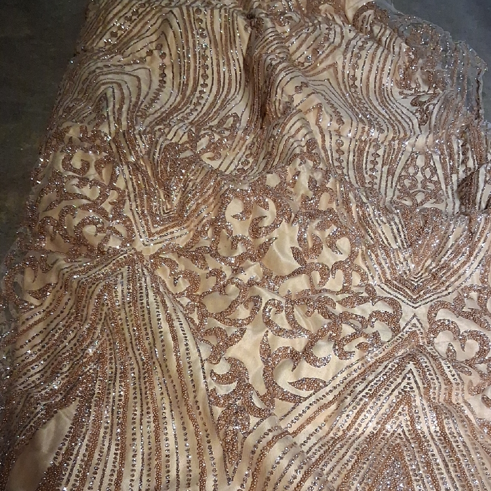 NWT African Rose Gold Tulle Fabrics Sewing Evening Dresses French Embroider